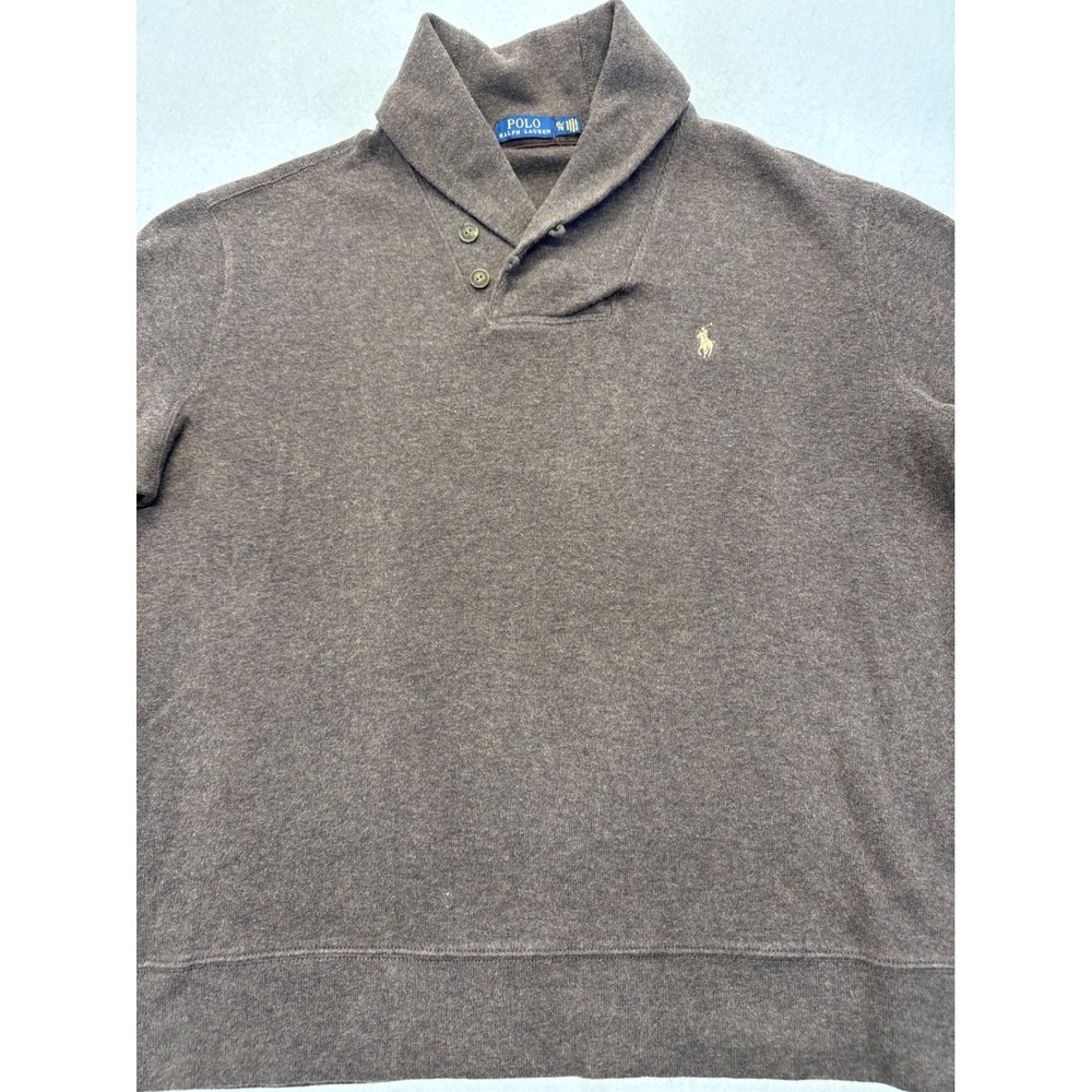 Polo Ralph Lauren Mens XL Brown Shawl Collar Button Pullover Sweater Pony Logo